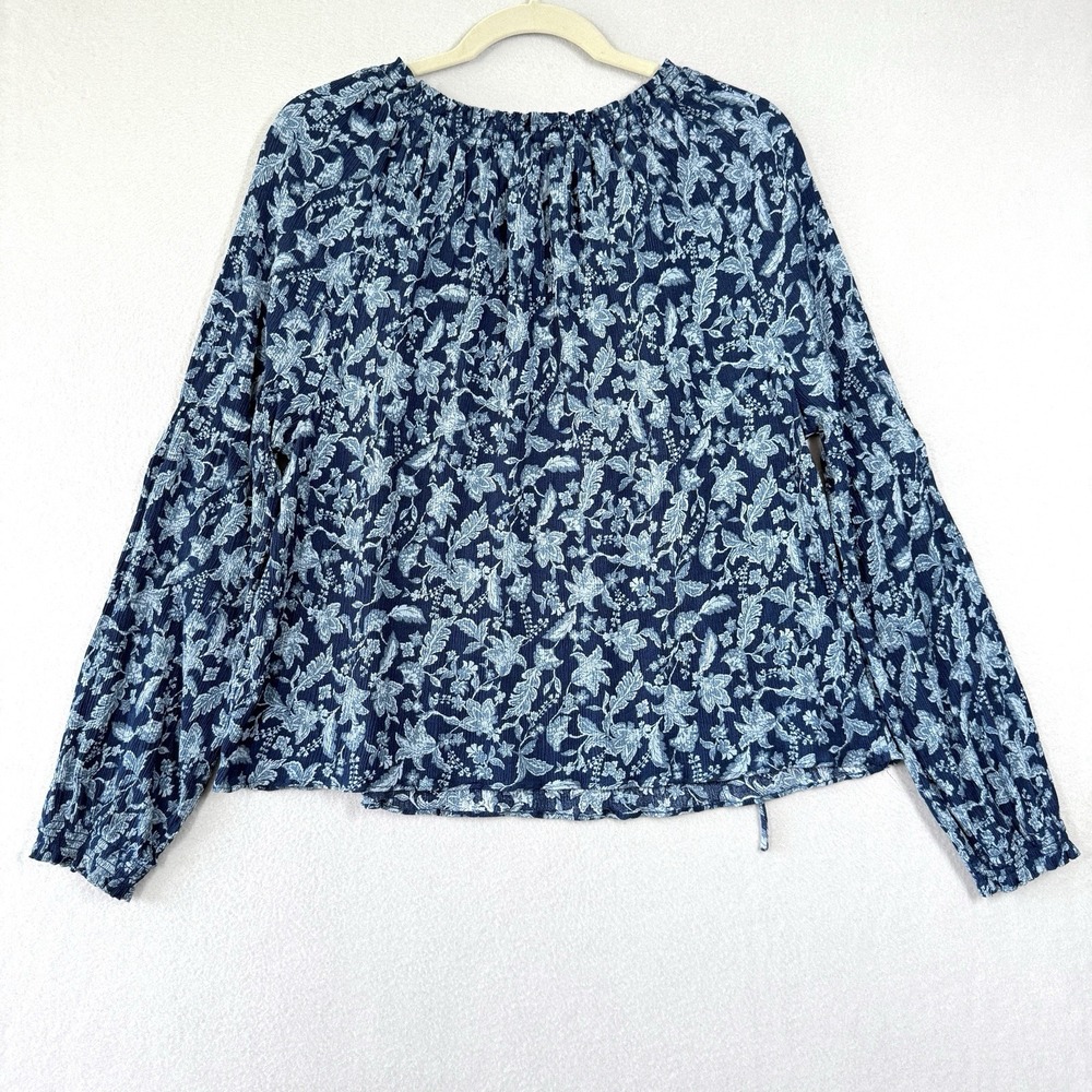 Faherty Top Womens Small Emery Blouse Blue Esna Floral Peasant Relaxed Smocked - Picture 5 of 11